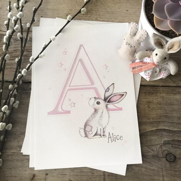 Bunny with Initial Pink Ombre Print