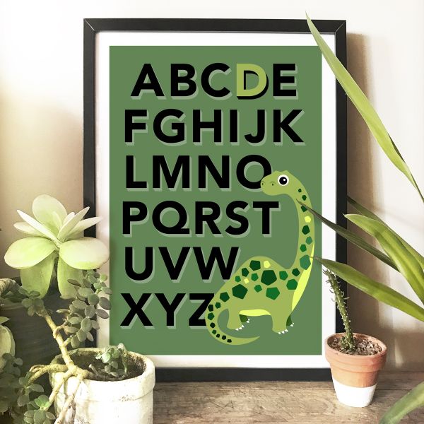 Dino alphabet frame khaki