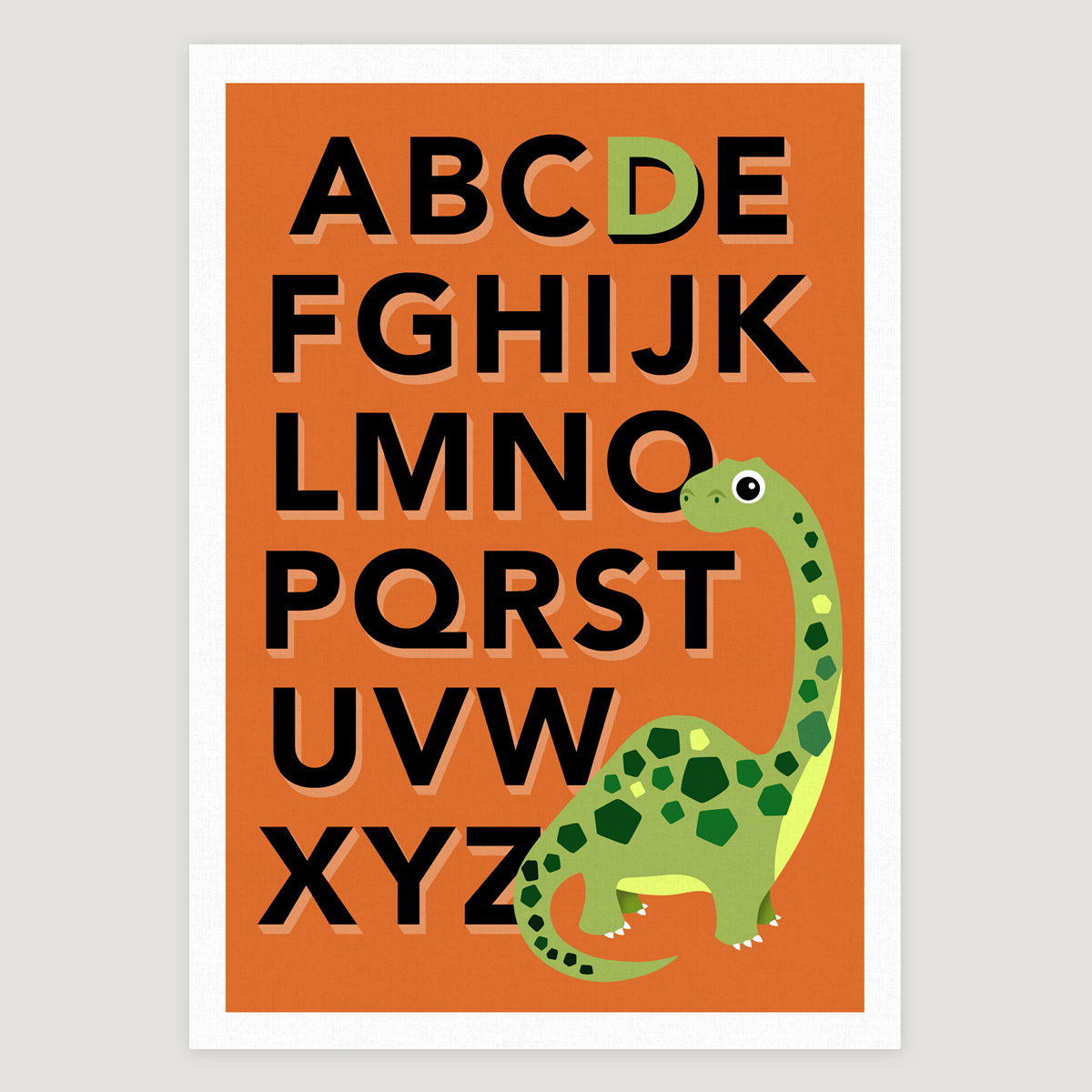 dinosaur alphabet print childrens poster rags and rainbows