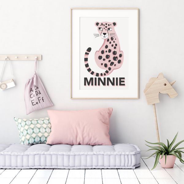 Leopard white pink framed