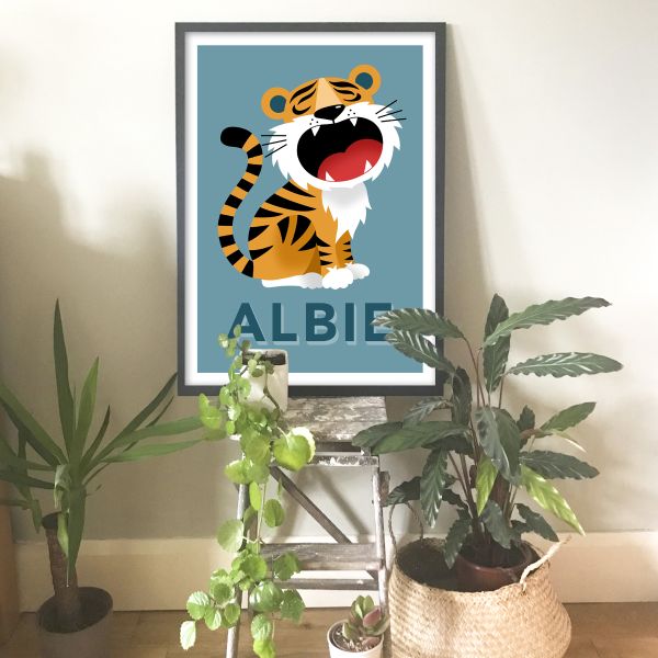 Tiger framed teal blue