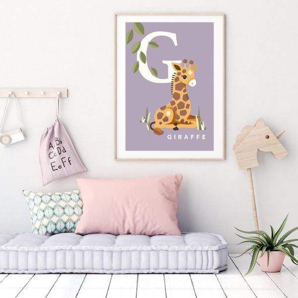 Giraffe initial soft lilac framed