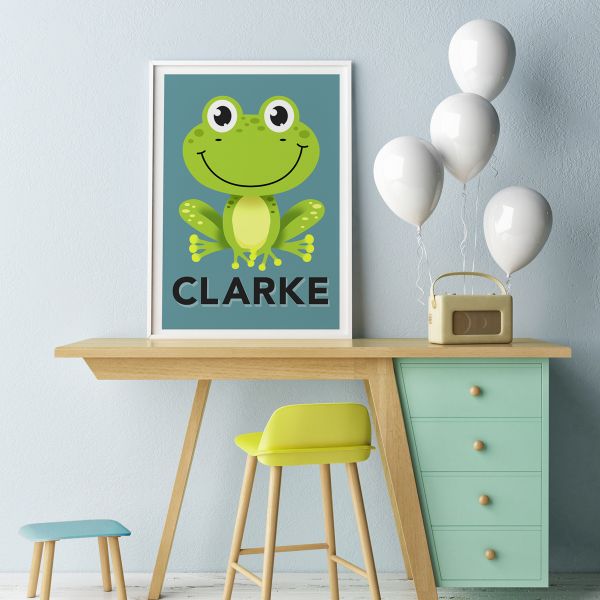 Frog teal framed