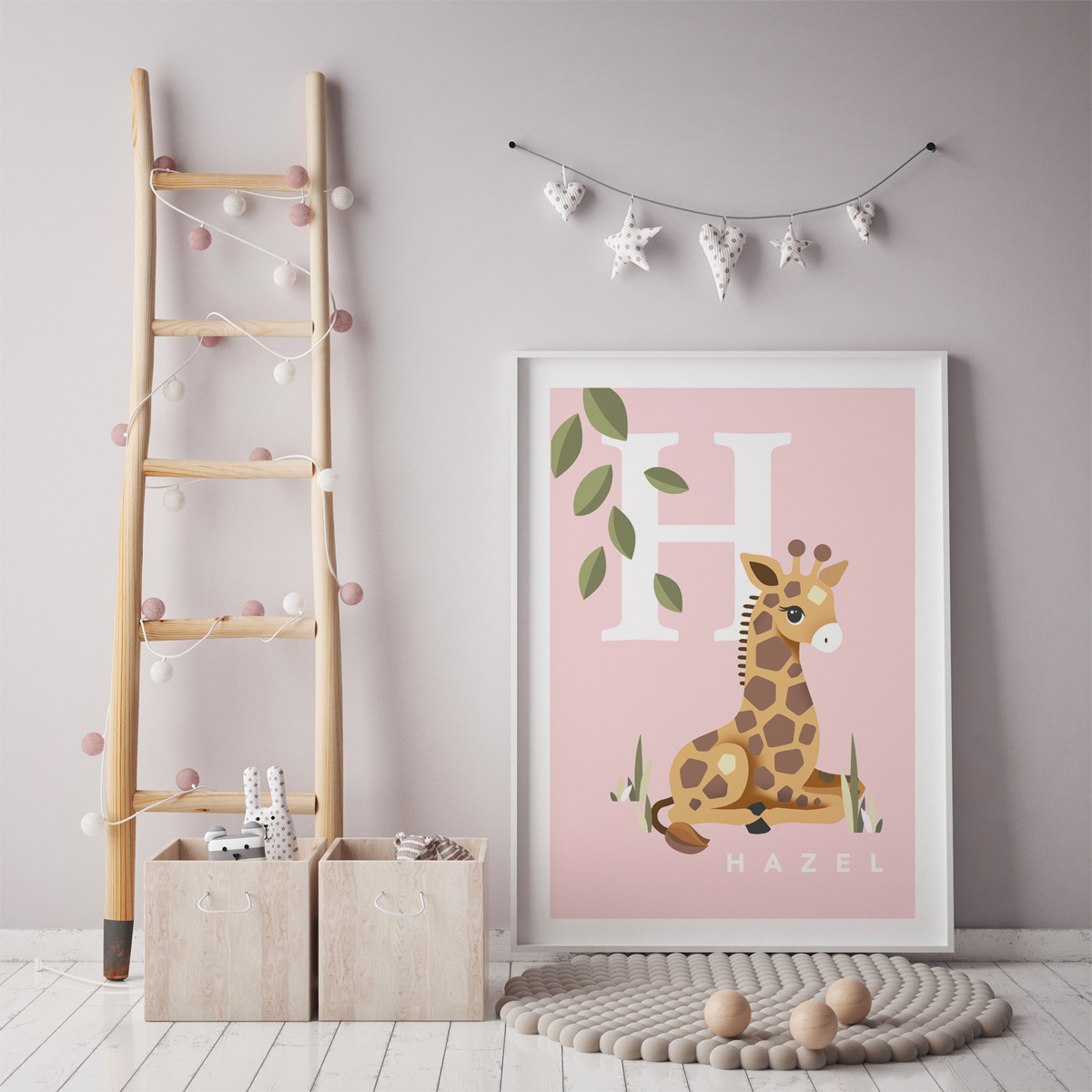 Giraffe initial pink framed