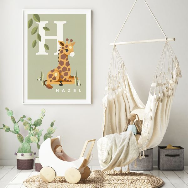 Giraffe initial sage framed