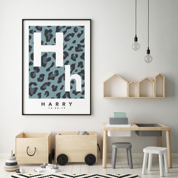 Leopard initial blue framed