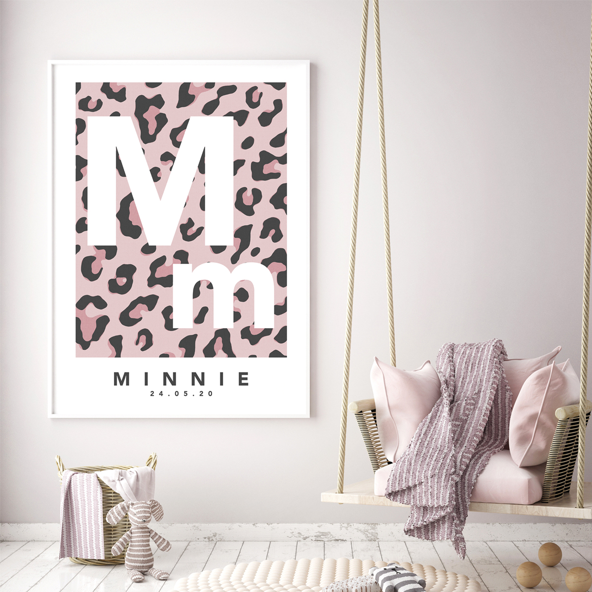 Leopard initial pink framed