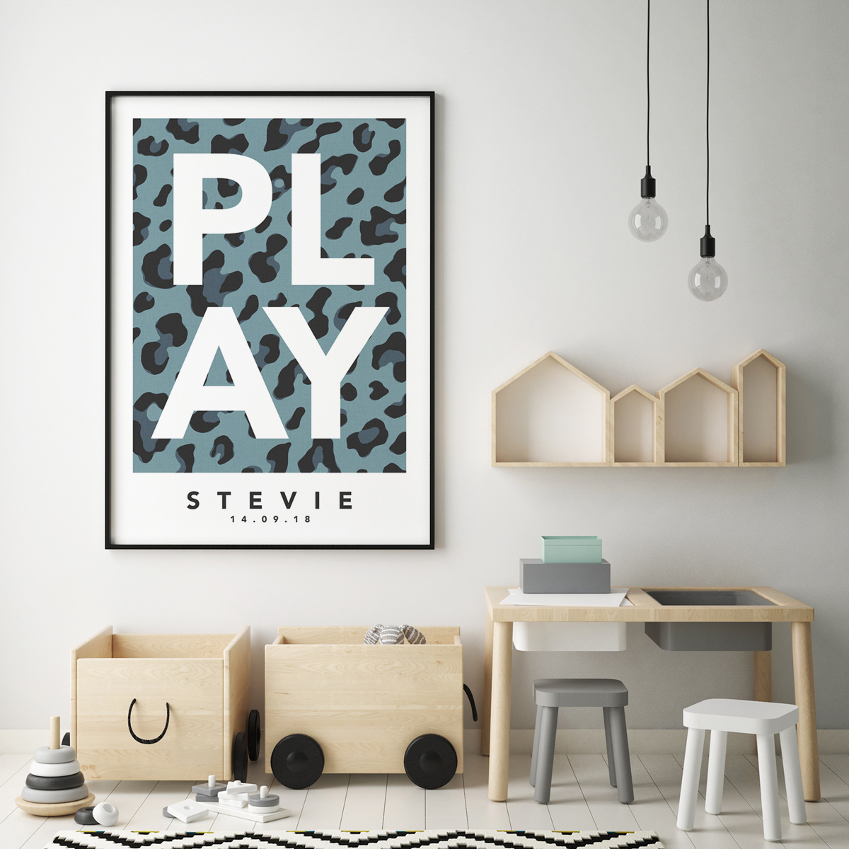 Play leopard blue framed