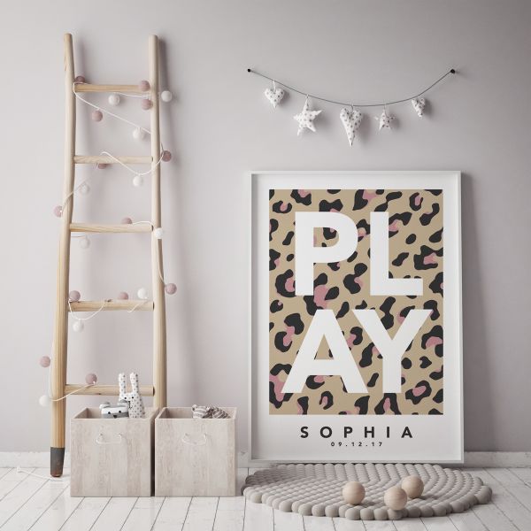 Play leopard natural pink framed