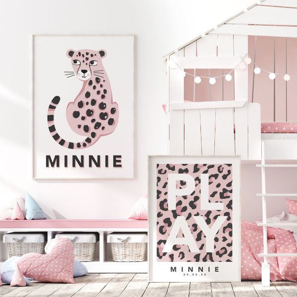 Play leopard pink pair framed