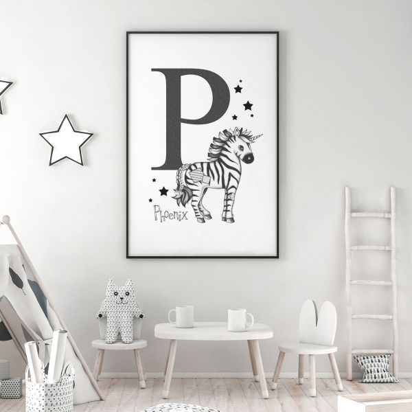 Zebra mono initial framed