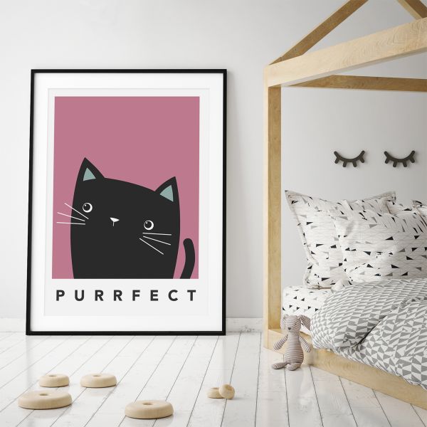 black cat cheeky framed pink