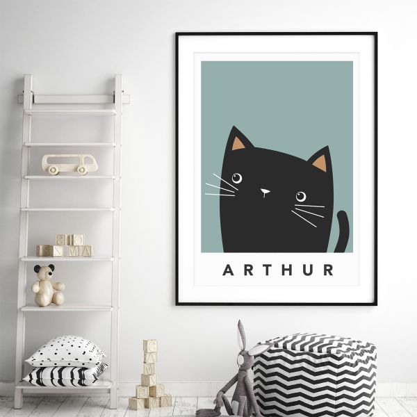 black cat cheeky teal framed