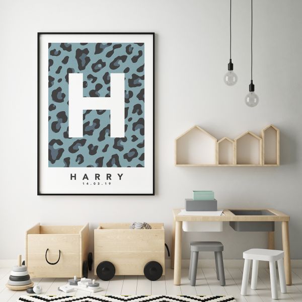 Leopard blue single framed