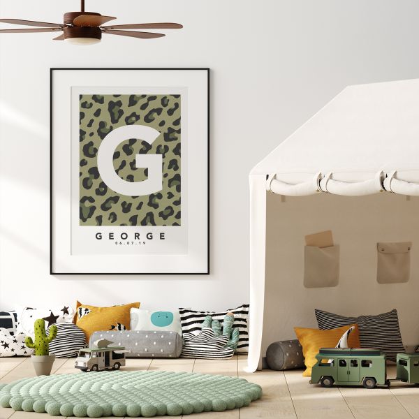 Leopard khaki single framed