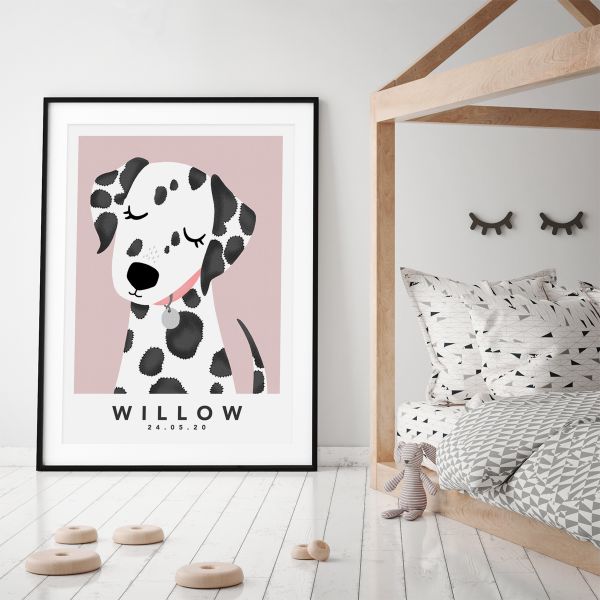 dalmatian eyes closed framed pink