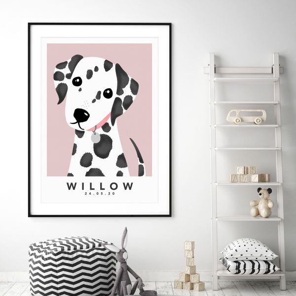 dalmatian eyes open pink framed