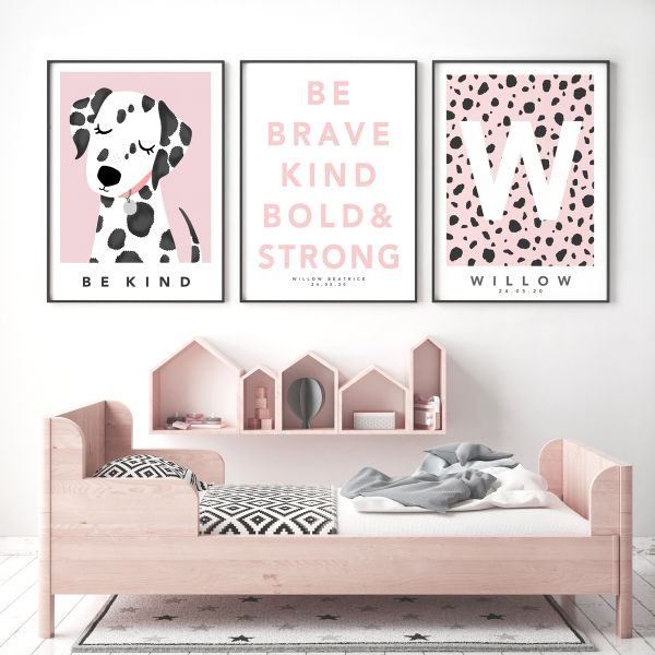 Dalmatian trio framed pink