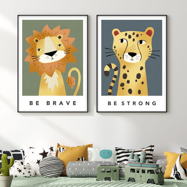 lion leopard framed