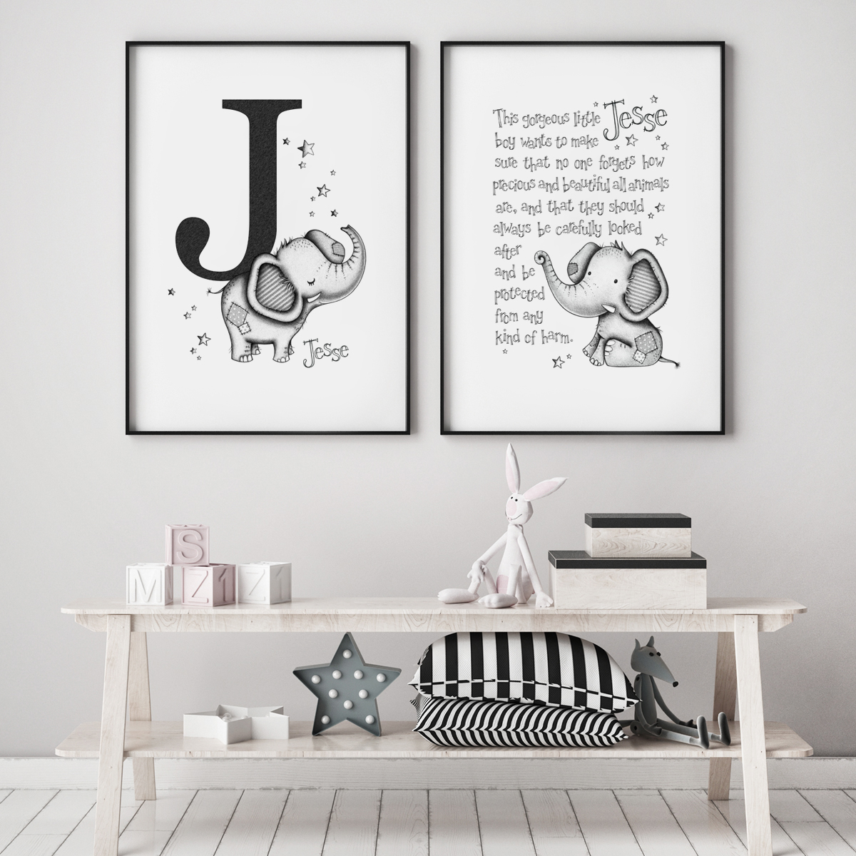 Little elephant set framed